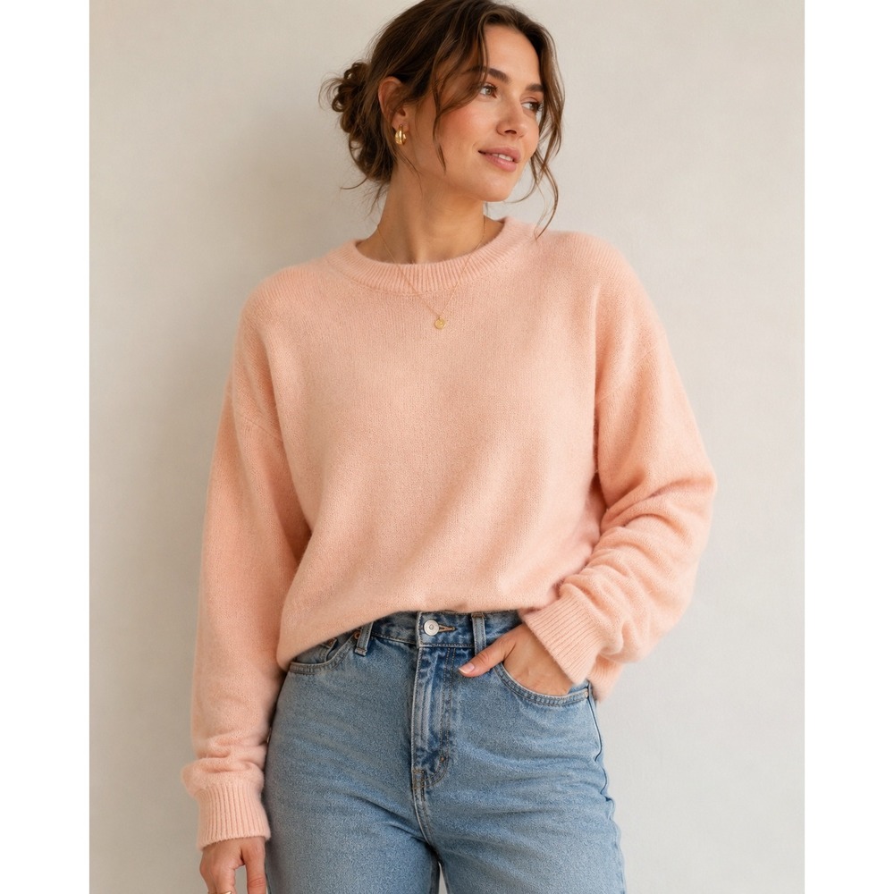 Moods by Krizia Sweater M Peach Angora Lambswool Blend Vintage Slouchy Pullover